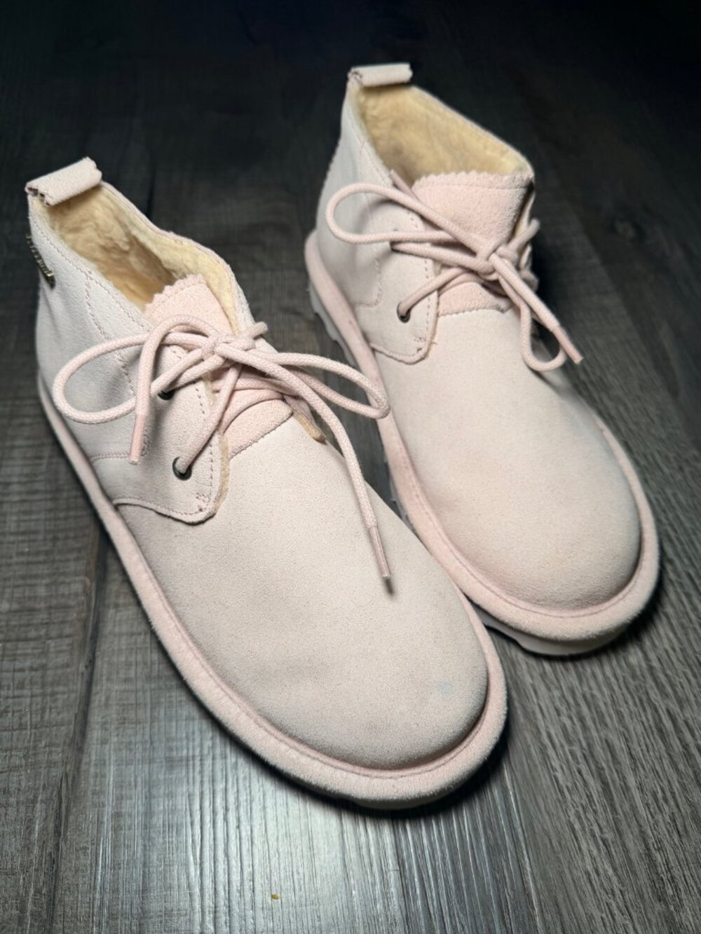 Bearpaw Chukka Ankle Boots Blush Pink Suede Lace Up Wool Lined Cozy 8